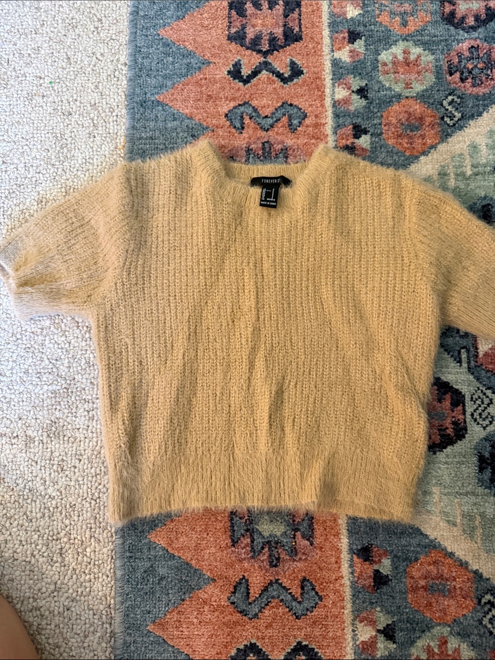 Forever 21 Cozy Short-Sleeve Fuzzy Sweater in Mustard